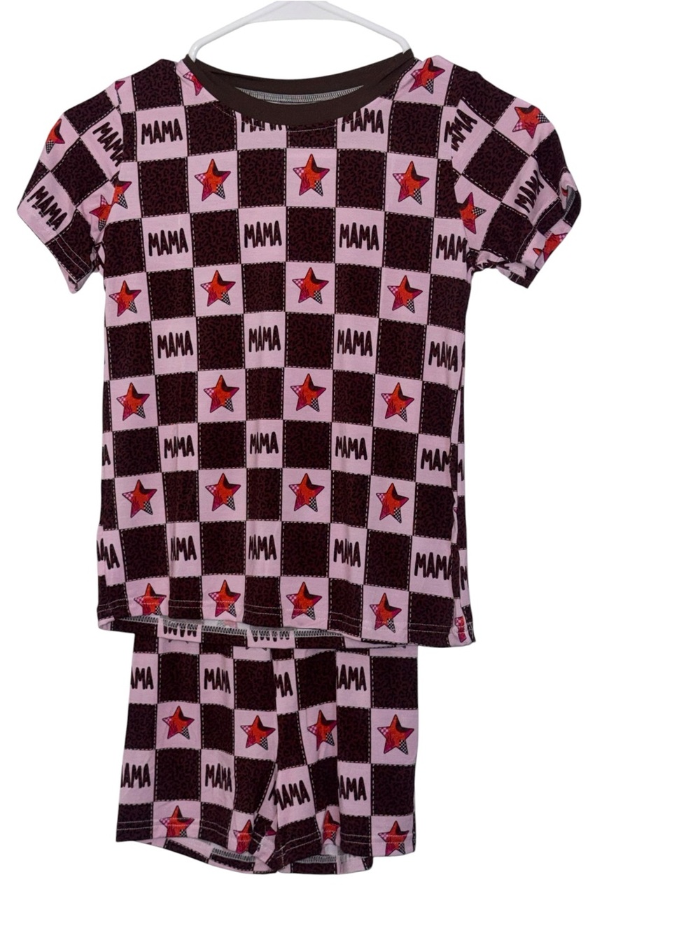 Mama Checks NWT Short Pajama Set with Pink & Black Star Check print
